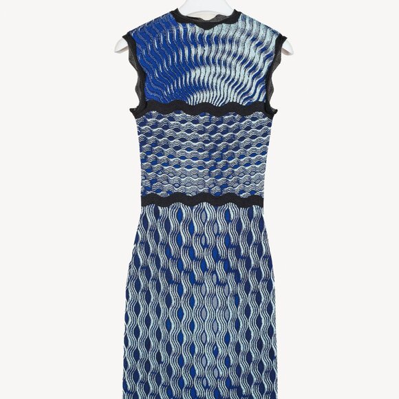 Mary Katrantzou PF/16 Swisher Blue Sleeveless Wavy Print Knit Dress - Picture 3 of 12